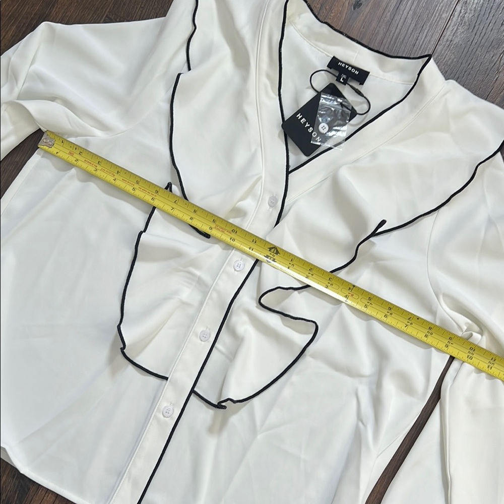NWT Heyson Long Sleeve Ruffled Bib Collar Blouse - Picture 10 of 10